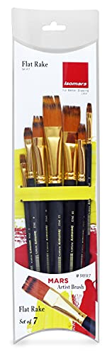 Image of Isomars Flat Rake Paint Brush Set - Set of 7 Artist Brushes for Acrylic, Watercolor, Oil & Texture Effects - Ideal for Grass, Fur, Hair & Special Techniques