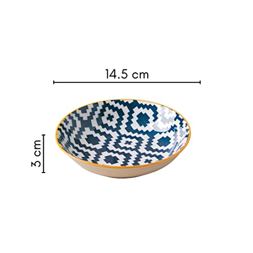 Image of Nestasia Ceramic Round Snack Plate Set of 4 (5.5 Inch Each) - Floral Dahi Bhalla Plate for Serving Chaat, Halwa, Chakna, & Desserts | Microwave & Dishwasher Safe Small Plate (Navy Blue)