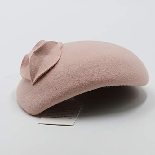 F Fadves Flower Womens Dress Fascinator Wool Felt Fedora French Pillbox Hat Party Wedding Teardrop Beret Pink #TOP4