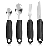 HOUDERCO 高齢者用滑り止め重み付きスプーンフォーク 耐久性ステンレス製 握りやすい太柄 収納便利付き 手ぶれ防止介護用食器