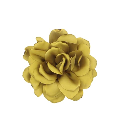 Image of Large Camellia Satin Fabric Flower Brooch Pins Hairpin for Women,ladies. (Yellow)