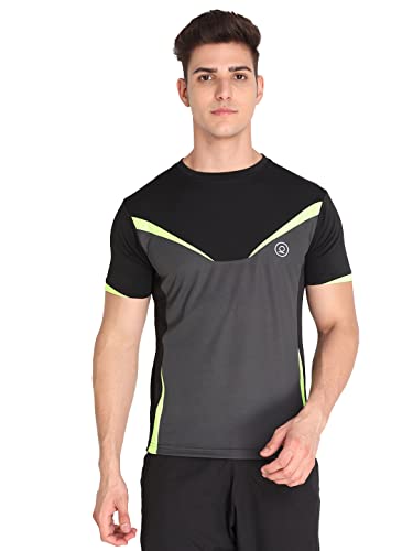 Image of CHKOKKO Men's Round Neck Gym T-Shirt Black Neon Dark Grey XXL