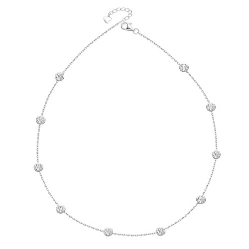 3CT Moissanite Necklace for Women, 925 Sterling Silver Adjustable Station Necklace (16