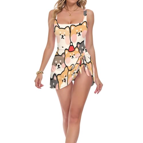 Maillot de bain push-up une pièce femme gainant motif Shiba Inu