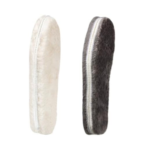 CCSOFTIME 2 Paar Lammfell Einlegesohlen Winter Warm Einlagen für Damen und Herren Echte Lammfellsohlen Dicke Schafwolle Schuheinlagen für Arbeitsschuhe und Stiefel Weiß Grau 38EU