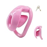 Crysore Chastity Cage Männer Inverted Peniskäfig mit 4 Verschiedenen Ringen Sissy Sexspielzeug Keuschheitskäfig mit Klein Schlösser zur Penisfesselung Cock Cage aus ABS-Harz Leicht (Pink,N)