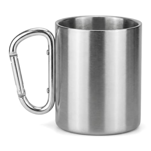 heavenlife Tasse Inox 300ml avec Mousqueton, Mug Isotherme Double Paroi Incassable, Gobelet Camping Voyage Léger, pour Randonnée, Popote Bivouac, Trekking &...