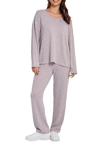 Pyjama ensemble à manches longues col en V pour vêtements de nuit