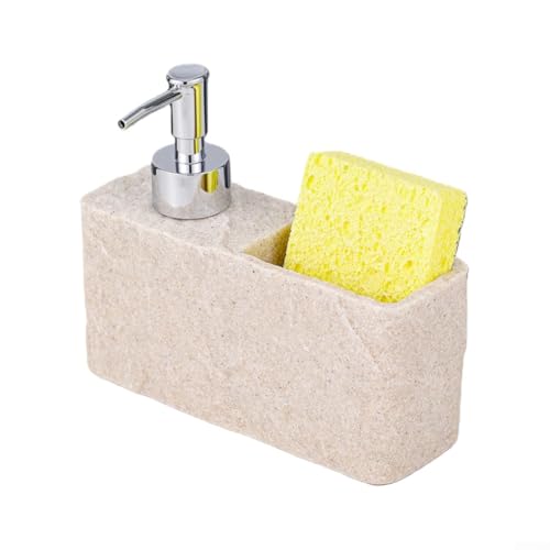 Imagen de Dispensador de jabón con bomba de mano y soporte de esponja para fregaderos de cocina y baño