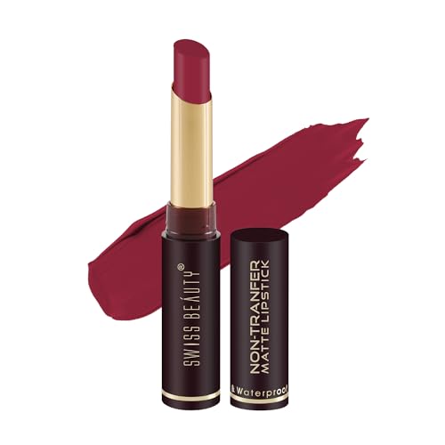 Image of Swiss Beauty Non-Tranfer Matte Lipstick, Smooth & Waterproof, Red Letter, 2g