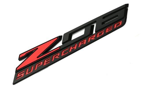 Image of C7 Z06 Supercharged Emblem 3D Badge Nameplate Logo Replacement for 2015-2019 C7 Corvette 6 inch x 7 /8 inch (Black Red)