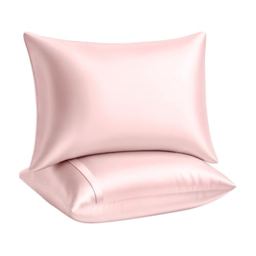 Image of BLISSFORD Pink Satin Pillowcase with Zipper, for Hair and Skin Care, Feels Soft and Cool Like a Silk Pillowcase, Satin Pillow Cases 2 Pack, Slik Pillow Cover, Standard Size - Set of 2