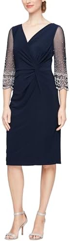 Alex Evenings Womens Short Shift Dress with Embellished Illusion ...