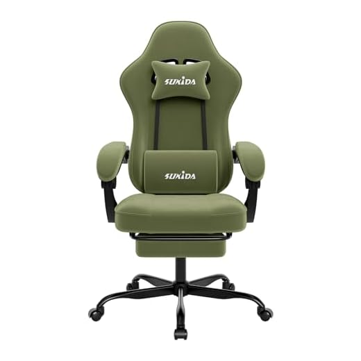 SUKIDA Gaming Stuhl, Ergonomischer Gaming Chair mit Fußstütze, Verstellbarer Racing Computerstuhl mit Lordosenstütze, GRÜN Ergonomisch Stoff PC-Stuhl