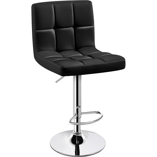 Image of Yaheetech Single Bar Stool, Adjustable PU Leather Swivel Barstools, Modern Counter Stools with Back and Footrest, Counter Height Barstools for Bar, Kitchen, Dining Room, Black