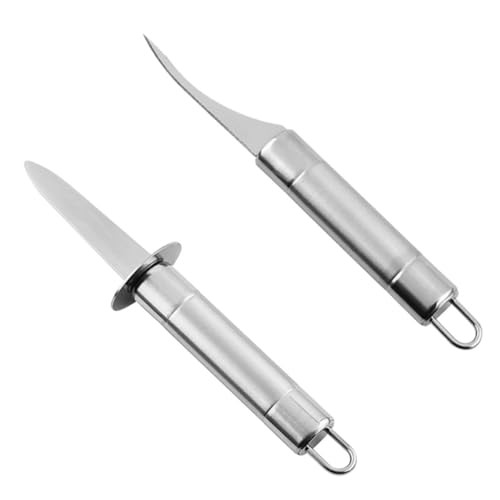 OKUMEYR 2Pcs Open Shell Tool Stainless Steel Seafood Shucker Shrimp Line Cleaner Ergonomic Non Slip Handle for Effortless Shellfish Cleaning for Oysters Clams