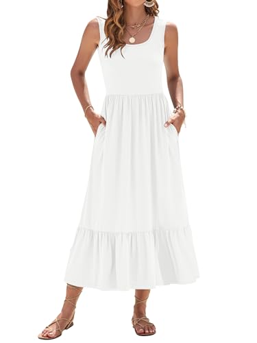 AUSELILY Womens Summer Dresses 2025 Sleeveless Maxi Dress Square Neck Casual Tiered Long Dress with Pockets2