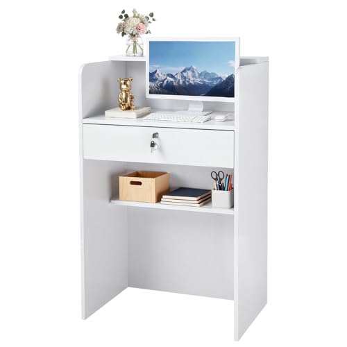 VEVOR Comptoir de Réception, 60 cm Bureau d'accueil Rectangulaire avec Tiroir Verrouillable, Table...