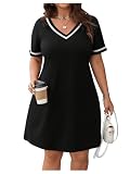 Verdusa Women's Plus Size T Shirt Dress Short Sleeve V Neck Tunic Dresses