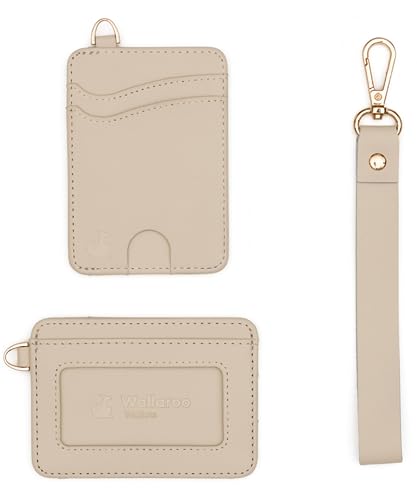 Image of Wallaroo Wallets Premium Leather Women's Wristlet Wallet Slim Card Holder for Credit Cards, ID, and Cash - Minimalist Slim Style with Non-Slip Lining and Wrist Strap (Beige)