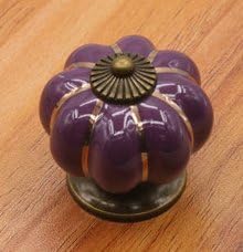 TILAN Pumpkin Ceramic Cabinet Knobs,drawer Pulls & Handles,vintage Ceramic Rose Knobs for Dresser, Drawers, Kitchen Cabinets & Vanity(purple,pack of 2)