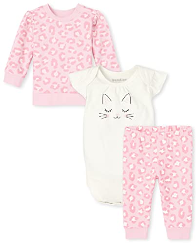 Image of The Children's Place Baby Girls' Baby Girls Sweatshirt, Short Sleeve Bodysuit and Pants, 3 Piece Set 3-pack