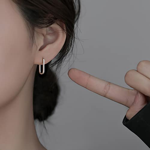 Reffeer 925 Sterling Silver U Hoop Earrings For Women Teen Girls Minimalist Square Hoop Earrings U Huggie Earrings (A-Silver) #TOP2
