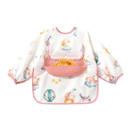Fangfhai Babero de manga larga para niños pequeños, impermeable, con bolsillo, cobertura completa, camisa de alimentación, ropa para padres, viajes, dentición, tiempo de juego, pintura, plomo, destete