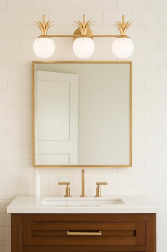 Image of Hinkley Palma 54153HB Medium Three Light Vanity, Etched Opal Shade, Classic Pineapple Motif, Heritage Brass