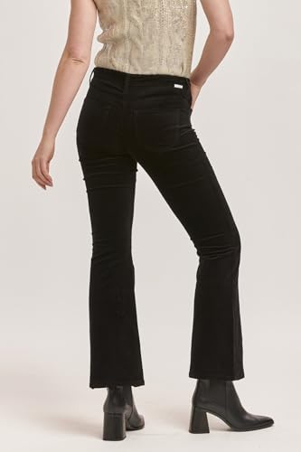 DEAR JOHN Rosa Flare Pant Mid Rise Slim Fit Full Inseam Flared Hem Comfort Stretch Velveteen Denim – Black Velveteen – 253