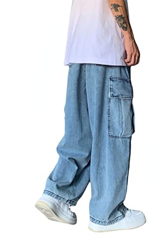 Y2K Retro Drape Loose Wide Leg Casual Large Pocket Work Clothes Jeans Washed dad Pants for Men and Women
