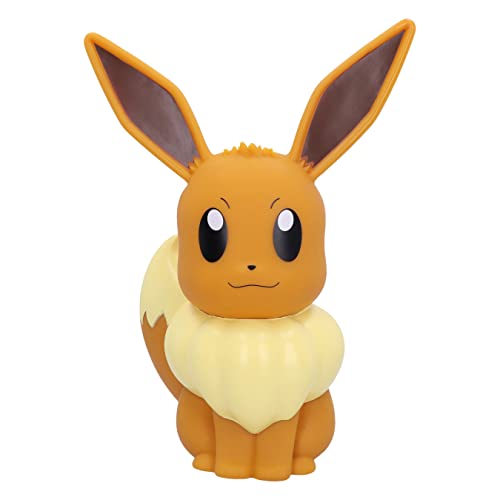 Teknofun - Figura de Luz Pokémon - Evoli - 30 Cm - Inalámbrico - Decoración e Iluminación - 2 Modos de Iluminación - 3xAAA Baterías No Incluidas - Marrón y Crema - para Niños, Coleccionistas