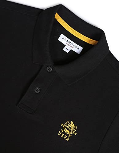 Men Black Solid Pique Knit Cotton Polo Shirt