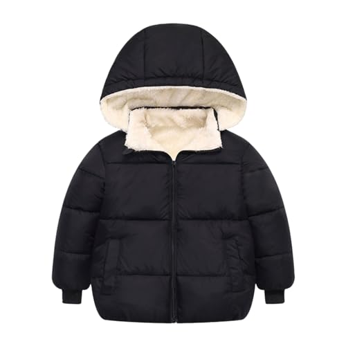 Kids Boys Girls Jacket 𝗛ooded Long Sleeve Puffy Zipper Thicken Sweatshirt Winter Solid Warm Coat with Pocket