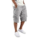 Pantalones Cortos Cargo Hombre, Ropa Trabajo Verano de Bermudas Pantalon Corto Cargo con Bolsillos Pantalones 3/4 Pantalón Corto Hombre Verano Gris S
