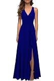 WOOSEA Women's Deep V Neck Sexy Split Evening Cocktail Party Maxi A-Line Long Formal Dress Royal Blue