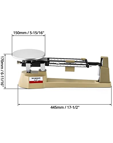 Qwork Triple Beam Mechanical Balance, 2610G/0.1G Lab Analytical Weight Set, Triple Beam Scale With Zero Adjustment Knob, No Need Battery #TOP5