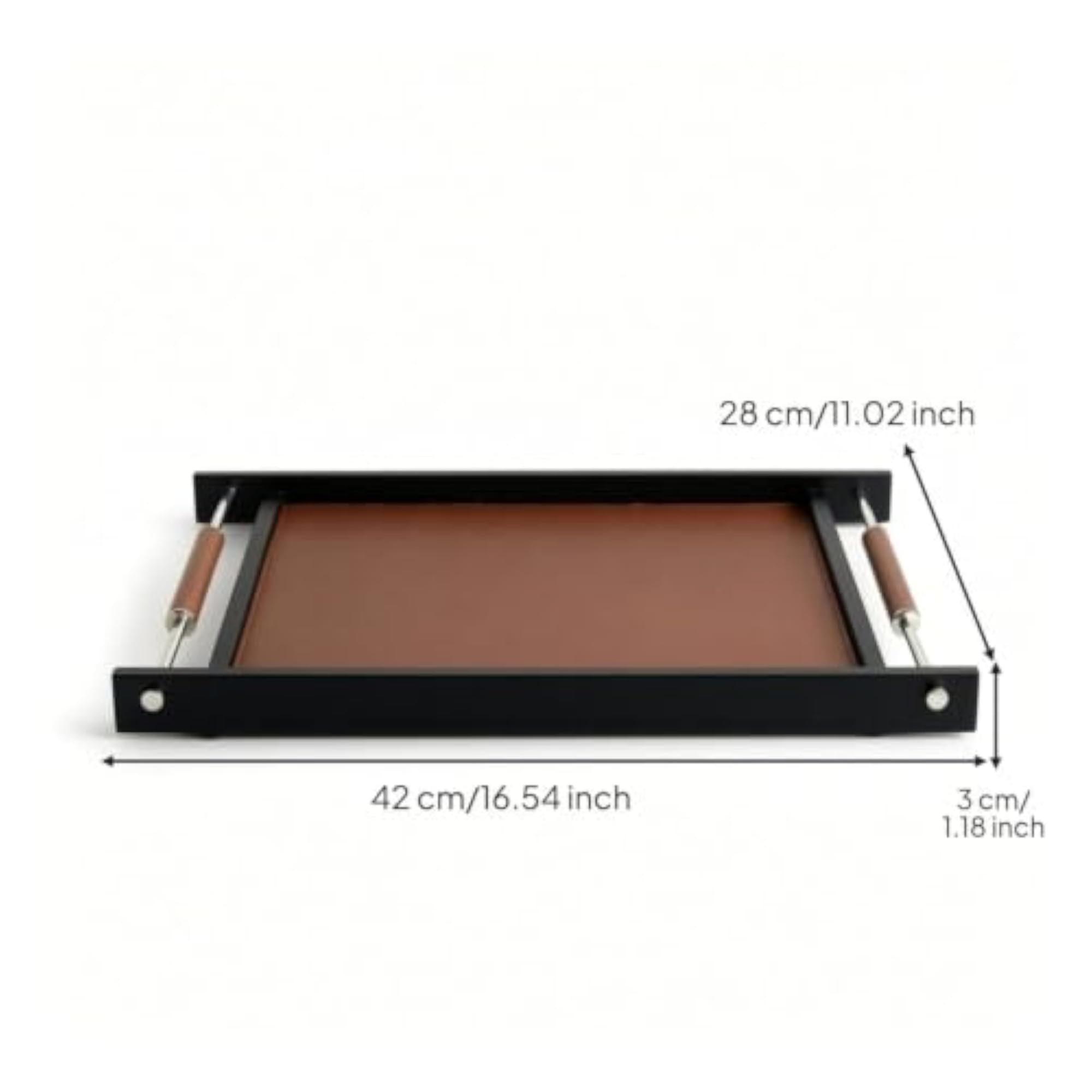 Rectangular Decorative Tray with Handles, Sturdy Black Design