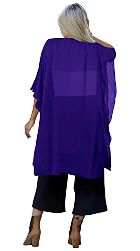 Image of Indian Trendy Women's Solid Puff Sleeve Kimono Long Cardigan Loose Cover Up Casual Blouse Top Chiffon