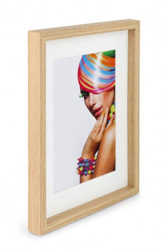 IDEAL TREND 3D Objektrahmen Bilderrahmen mit Passepartout & gehärtetem Glas Holz MDF Rahmen Foto Poster: Farbe: Natur | Format: 30x40