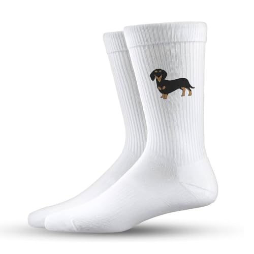 Tassenbrennerei Socken Dackel Motiv Lustige Dackelsocken für Hundeliebhaber Damen Herren Tierische Geschenkidee (Schwarz/37)