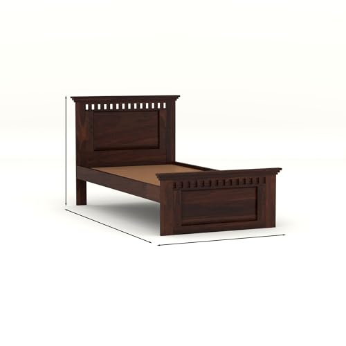 Image of Solid Sheesham Wood Single Size Bed Without Storage for Bedroom Living Room Single Cot for Home Wooden Palang for Hotel (Walnut, Size 6 * 4)