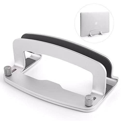 Aluminum-Vertical-Laptop-Stand-LOTEYIKE-MacBook-Pro-Laptop-Vertical-Stand-Dock-Holder-with-Adjustable-Slot-Fits-All-Laptops-Notebook-Tablets-MacBook-Air-Save-Space-Improve-Airflow-Silver