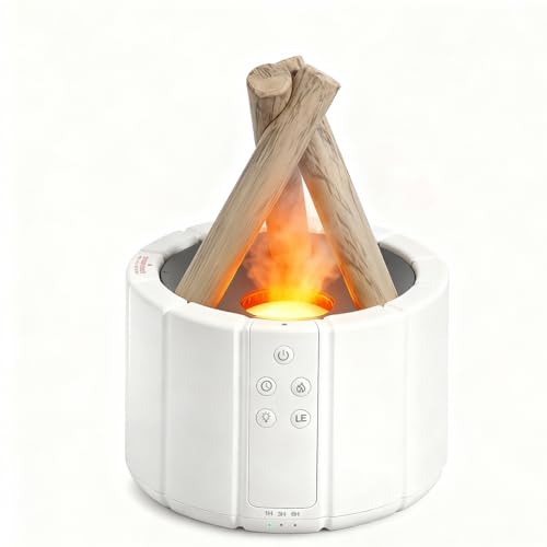 Longiang Campfire Flame Diffuser for Essential Oils 250ml Ultrasonic Cool Mist Aromatherapy Humidifier with Remote Control 7-Color LED Lights Timer & Auto-Off for Home Office & Bedroom (White)