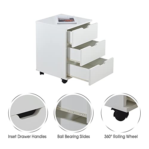 Vicllax 3 Drawer Wood Mobile File Cabinet Under Desk Storage Assemble Needed With Casters For Home Office, White #TOP3