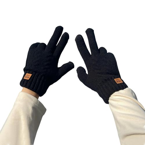 Guantes de punto unisex caqui oscuro con terciopelo y pantalla táctil 4