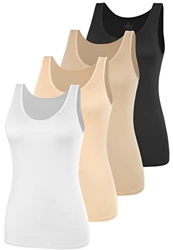 Image of AMVELOP Elastic Tank Tops for Women Undershirts Pack of 4 Slim-Fit
