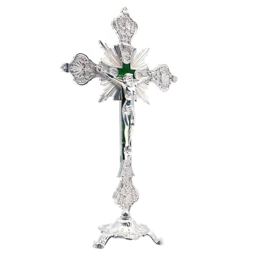 Ieron Estatua de Jesucristo en cruz, crucifijo de mesa inspirador para decoración del hogar y regalos religiosos, pieza de arte religioso vintage