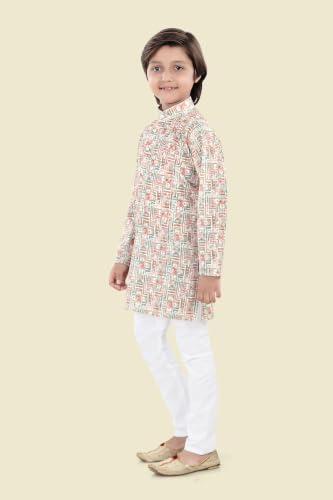 Image of Boys Cotton Full Sleeve Printed Kurta Pyjama Set, Chikankari Kurta Kids Ethnic wear Festive & Traditional Outfit | Boys Kurta Pajama Set