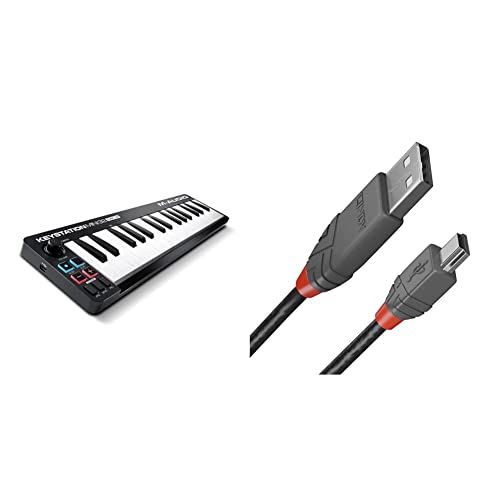 M-Audio Keystation Mini 32 MK3 - Portable USB MIDI Keyboard Controller for Mobile Music Production With Software Suite & LINDY 36722 1m USB 2.0 Type A to Mini-B Cable, Anthra Line, Black